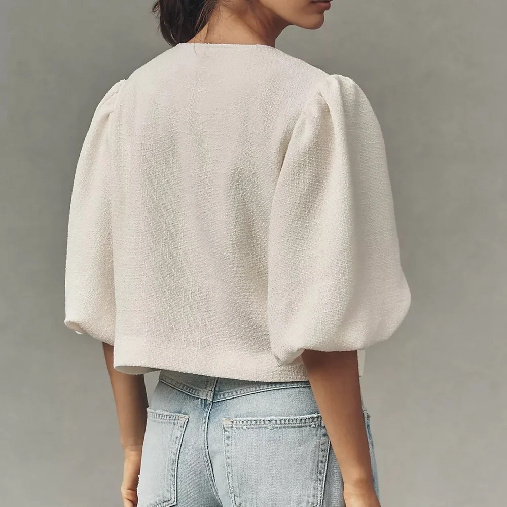 Anthropologie Dolan Left Coast Puff-Sleeve Bow-Embellished Blazer